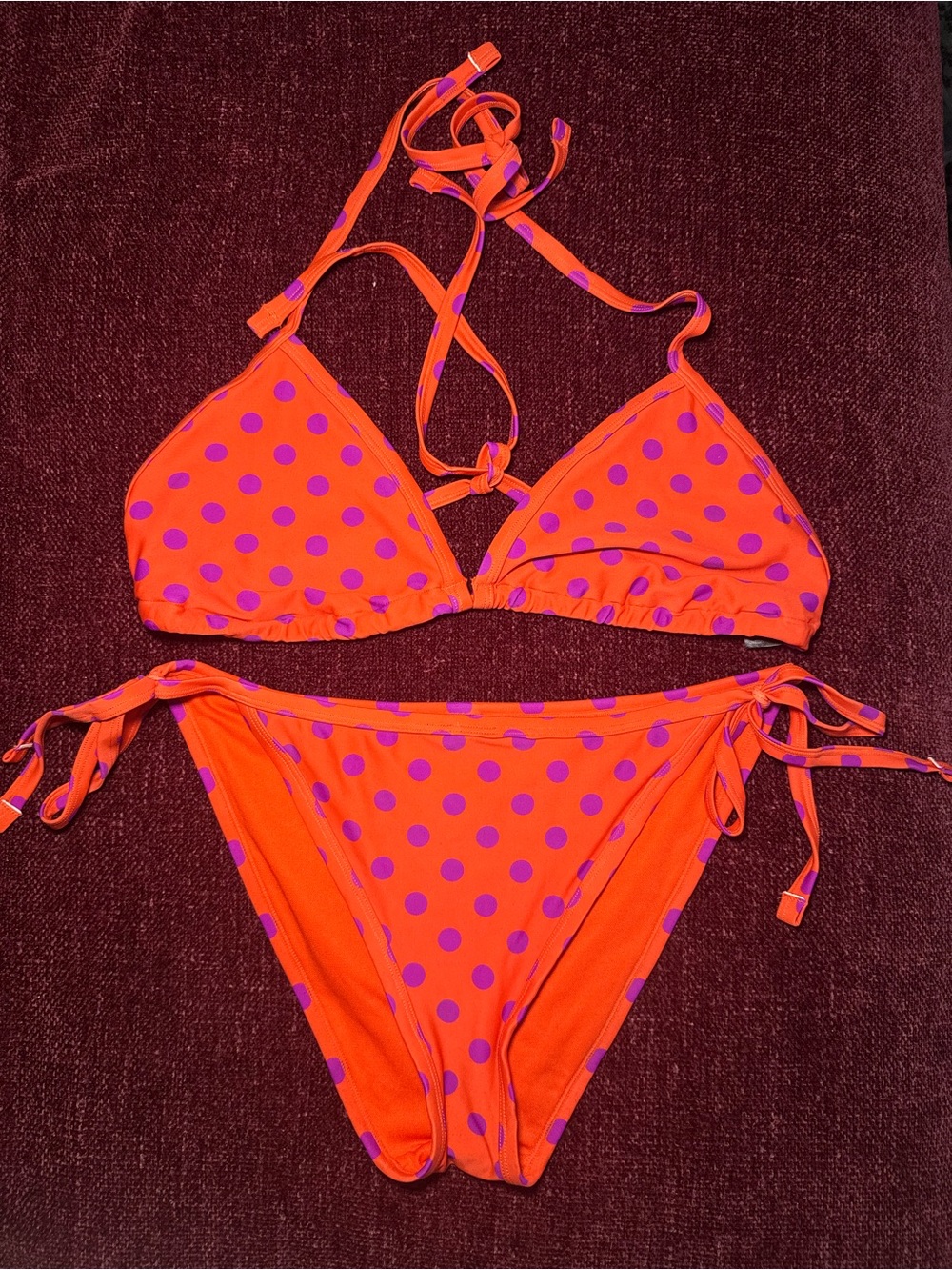 Y2K Orange Bikini with Purple Polka Dots
